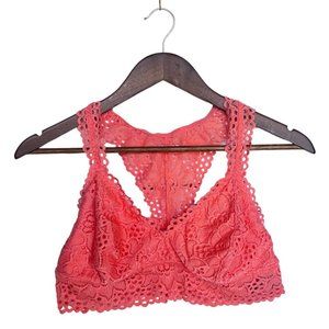 Aerie Lace Racer Back Lined Unpadded Wireless Bralette Coral Salmon Size Large
